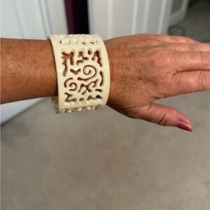 Vintage Celluloid Lucite Faux Openwork Wide Bangle Bracelet